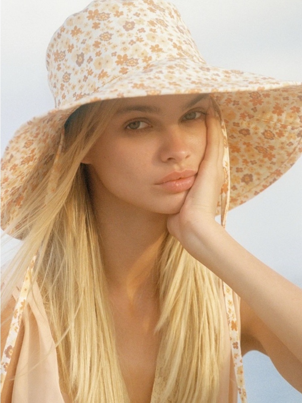 Lack Of Color Cream Floral Wide-Brim Sun Hat
